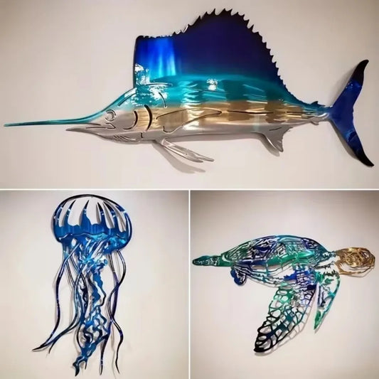 Metal Swordfish/Jellyfish/Turtle Wall Art