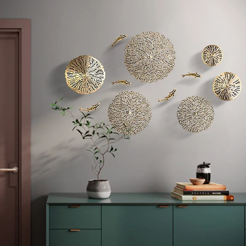 Copper Coral & Goldfish Wall Hanging