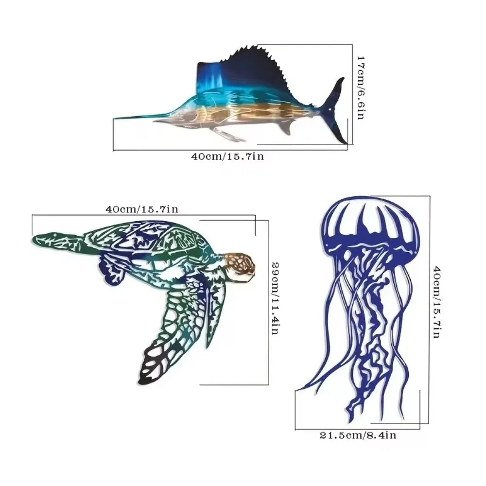 Metal Swordfish/Jellyfish/Turtle Wall Art