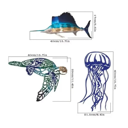 Metal Swordfish/Jellyfish/Turtle Wall Art